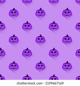 Halloween pumpkins seamless pattern. Halloween pumpkin lanterns with long shadow. Halloween background. Jack-o'-lantern. Design for print wrapping paper, wallpaper, packing. Vector illustration