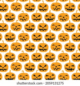 Halloween Kürbis nahtloses Muster. Wiederholte Vektorgrafik von spokigem Heilbutt. Flaches Vektormuster. EPS10.