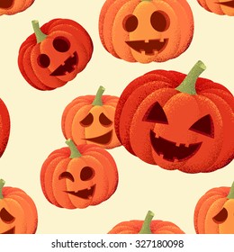 Halloween pumpkins seamless pattern. Retro vector background