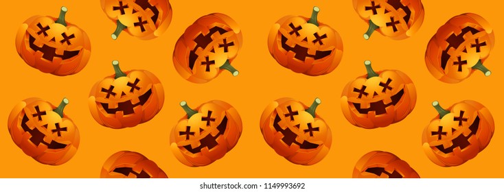 Halloween Pumpkins Seamless Pattern, treat or trick, Vector illustration.
