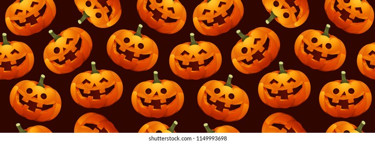 Halloween Pumpkins Seamless Pattern, treat or trick, Vector illustration.
