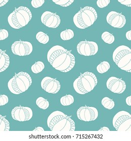 Halloween pumpkins seamless pattern. Vector autumn vegetables print. 31 october background. Good for fabrics, paper, wrapping, wallpaper, posters, banners, books, menu, restuarant, shop design.