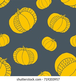 Halloween pumpkins seamless pattern. Vector autumn vegetables print. 31 october background. Good for fabrics, paper, wrapping, wallpaper, posters, banners, books, menu, restuarant, shop design.