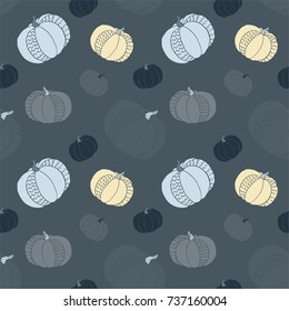 Halloween pumpkins seamless pattern. Vector autumn vegetables print. 31 october background. Good for fabrics, paper, wrapping, wallpaper, posters, banners, books, menu, restuarant, shop design.