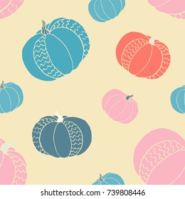 Halloween pumpkins seamless pattern. Vector autumn vegetables print. 31 october background. Good for fabrics, paper, wrapping, wallpaper, posters, banners, books, menu, restuarant, shop design.