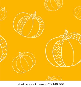 Halloween pumpkins seamless pattern. Vector autumn vegetables print. 31 october background. Good for fabrics, paper, wrapping, wallpaper, posters, banners, books, menu, restuarant, shop design.