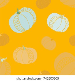 Halloween pumpkins seamless pattern. Vector autumn vegetables print. 31 october background. Good for fabrics, paper, wrapping, wallpaper, posters, banners, books, menu, restuarant, shop design.