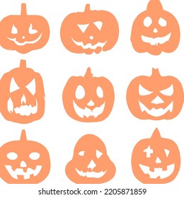 Halloween pumpkins set, 9 pumpkins