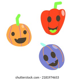 halloween pumpkins set characters, colorful pumpkins monster stickers pack	