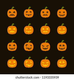 Halloween pumpkins, a set of colored icons with different emotions