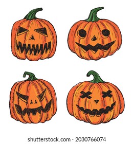 Halloween pumpkins set. Hand drawn illustration.	
