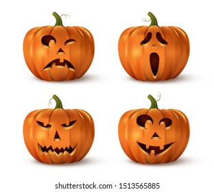 Halloween pumpkins set isolated on white background. Vector isolated halloween elements