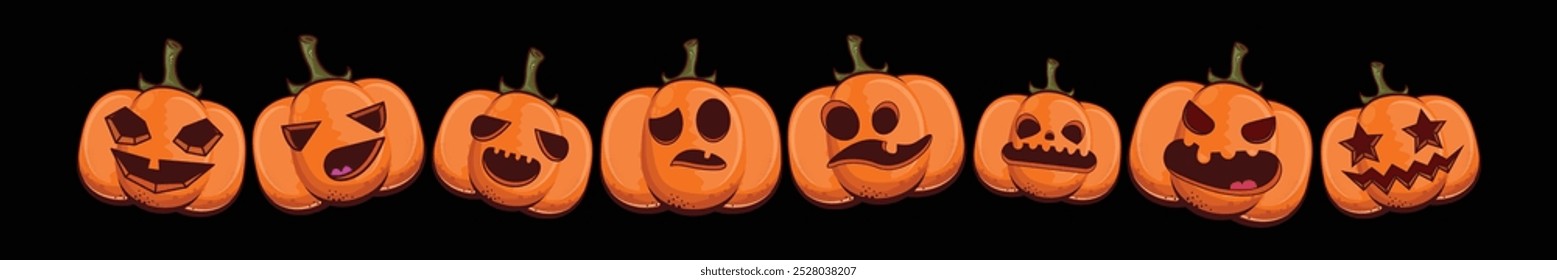 Halloween Pumpkins set isolated on black background. Pumpkins collection