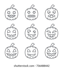 Halloween Pumpkins Set Linear Icons Different Stock Vector (Royalty ...