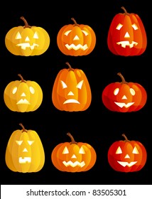Halloween pumpkins Set of many  various emotions at halloween pumpkins