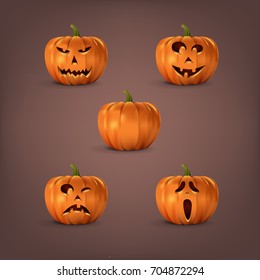 Halloween pumpkins set on dark background. Vector isolated halloween elements.
