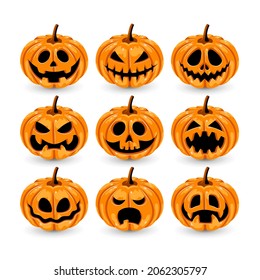 Halloween pumpkins set on white background