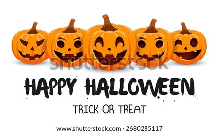 Halloween Pumpkins. Set pumpkin on white background. The main symbol of the Happy Halloween holiday. Orange pumpkins with smile for your design for the holiday Halloween. Vector illustration.