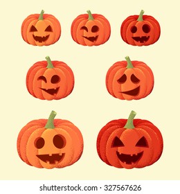 Halloween pumpkins set. Retro vector illustration