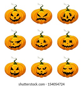Halloween pumpkins. Set of a scary pumpkins jack-o-lantern for Halloween.