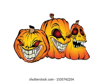 Halloween Pumpkins. Set of halloween pumpkins, sinister faces. Autumn holidays. Vector illustration