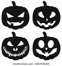 Calabazas de Halloween. Linternas Jack-o-lanterns negras vectoriales aisladas para cortar papel.