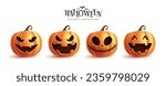 Halloween pumpkins set vector design. Halloween orange pumpkin character with funny, cute and happy face isolated in white background. Vector illustration  for lantern squash collection.
