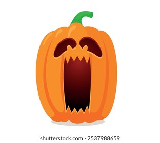 Calabazas de Halloween set diseño de Vector. Calabaza naranja de Halloween con caras divertidas para la temporada navideña truco espeluznante o colección aislada en fondo blanco.