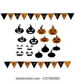 Halloween pumpkins set. Vector illustration.