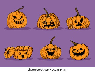 Halloween pumpkins set. Vector illustration.