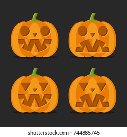 Halloween pumpkins set. Vector illustration isolated on black background