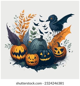 halloween pumpkins set vector image illustration