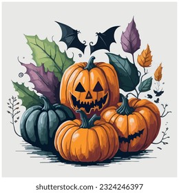 halloween pumpkins set vector image illustration