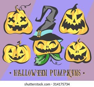 Halloween Pumpkins Set. Vector Objects