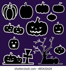 Halloween pumpkins set vector. Set of halloween silhouette. 