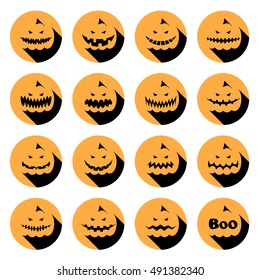 Halloween pumpkins shadow icons set. Vector illustration