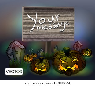 Halloween  pumpkins with sign