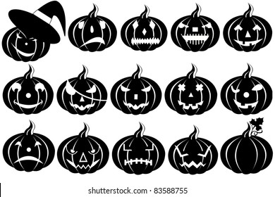 Halloween pumpkins silhouette isolated on white