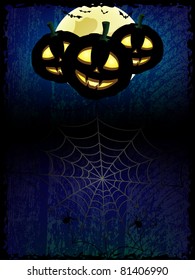 Halloween pumpkins silhouette with moon in the background and copy space bellow