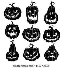 Halloween pumpkins silhouettes set. Vector illustration.