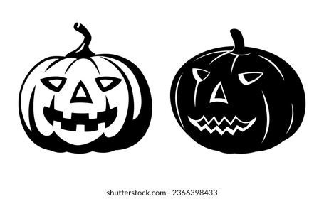 Halloween Pumpkins Silhouettes. Vector cliparts isolated on white.