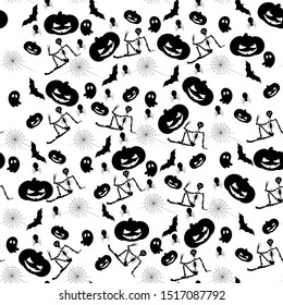 Halloween pumpkins and skeletons.  Vector seamless pattern