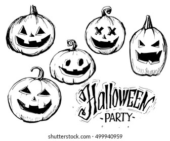 Halloween pumpkins sketch. Vector illustration