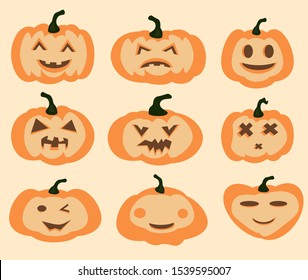 Halloween pumpkins smiles stickers set