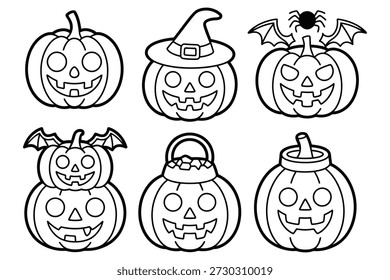 Calabazas de Halloween con caras espeluznantes y accesorios