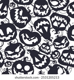 Calabazas de Halloween con caras espeluznantes de dibujos animados de Vector de fondo sin fisuras.