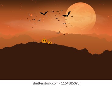Halloween pumpkins in a spooky landscape