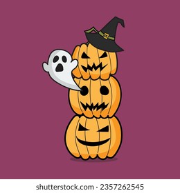 Halloween pumpkins stack doodle style. Invitation or greeting cards. Vector illustration