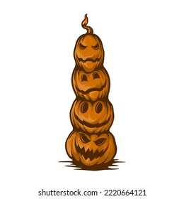 halloween pumpkins stacked candle vector illustration