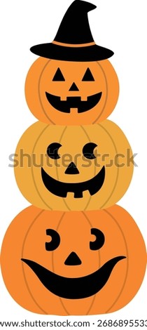 Halloween pumpkins stacked flat vector illustration.
Fall Jack o lantern pumpkin clipart isolated.
Transparent background.